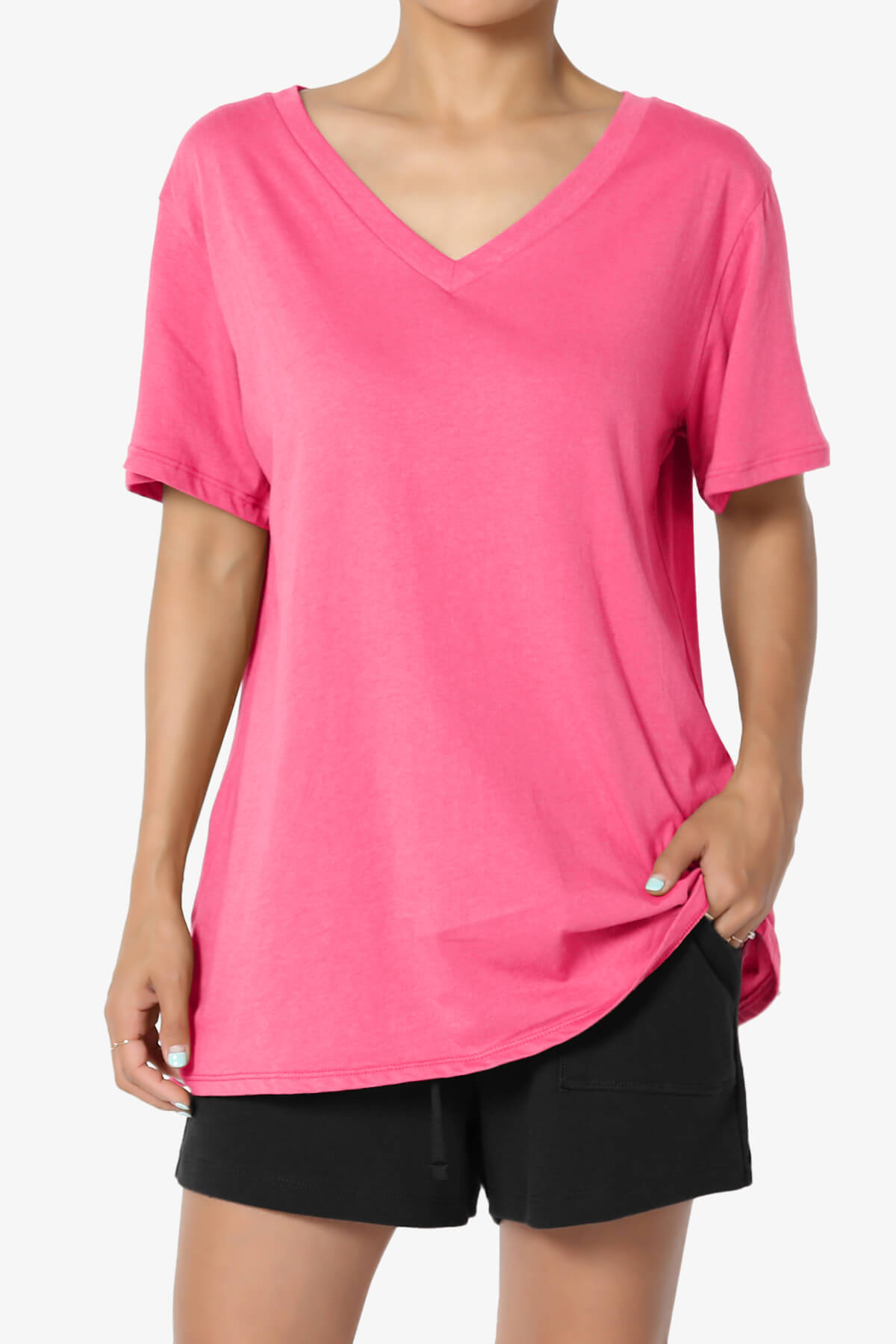 Mayra V-Neck Cotton Boyfriend Tee FUCHSIA_1