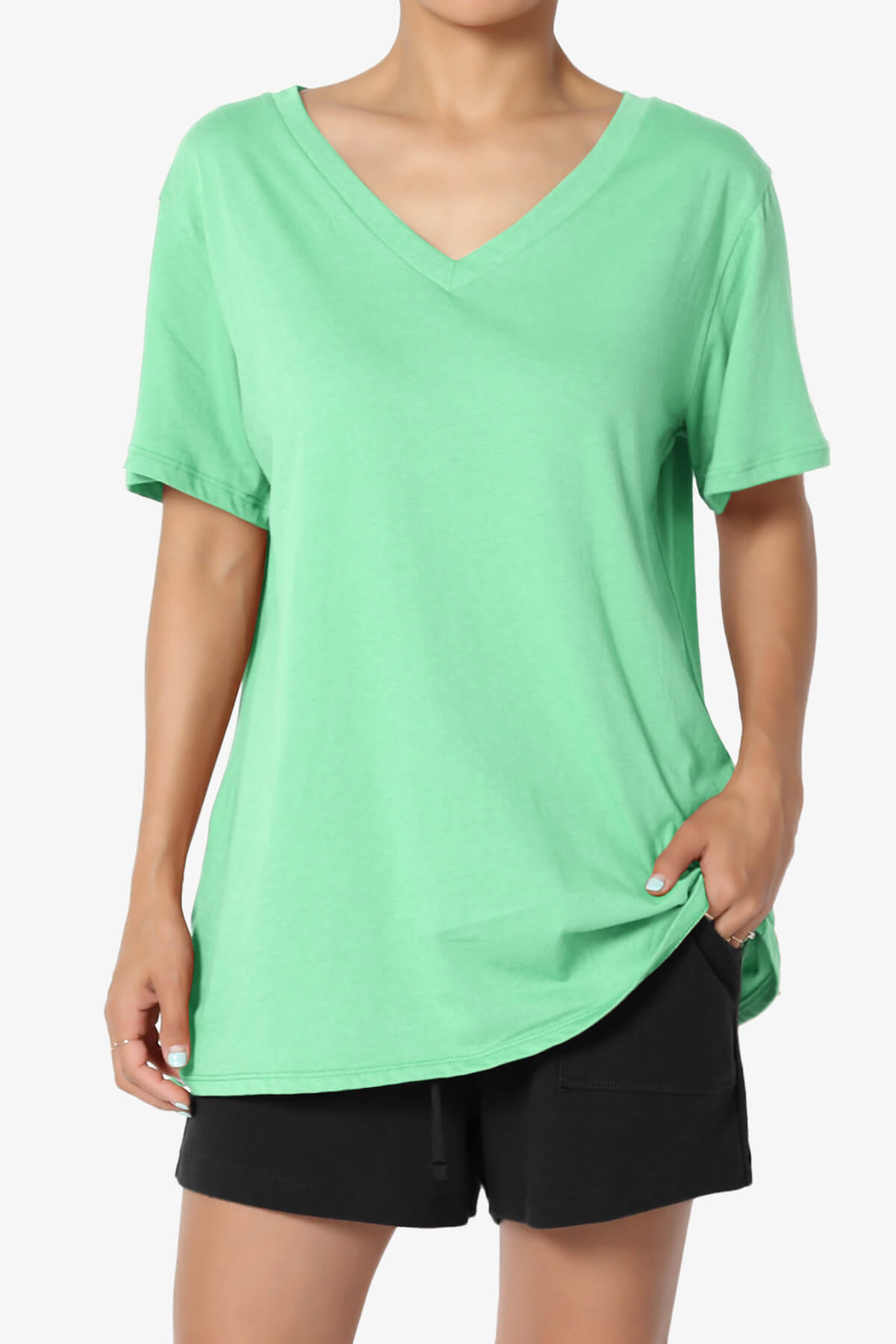 Mayra V-Neck Cotton Boyfriend Tee GREEN MINT_1