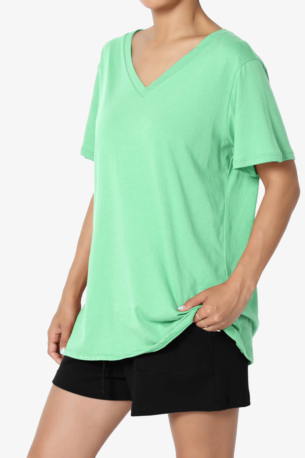 Mayra V-Neck Cotton Boyfriend Tee GREEN MINT_3