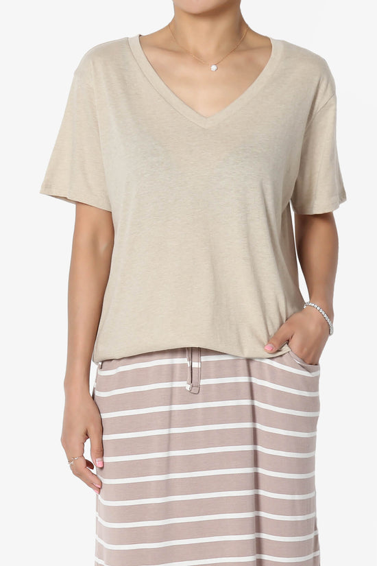 Mayra V-Neck Cotton Boyfriend Tee HEATHER BEIGE_1