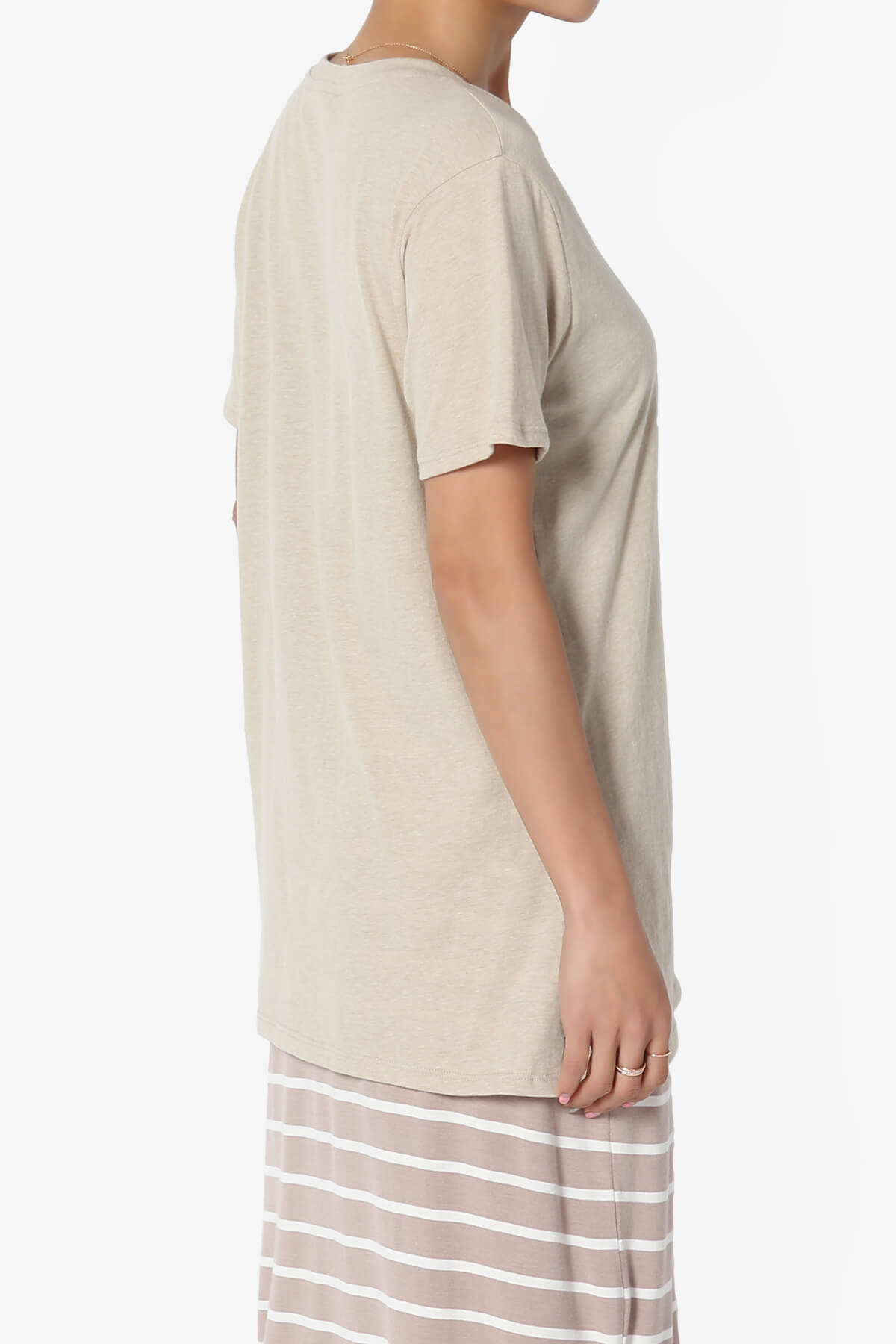 Mayra V-Neck Cotton Boyfriend Tee HEATHER BEIGE_4