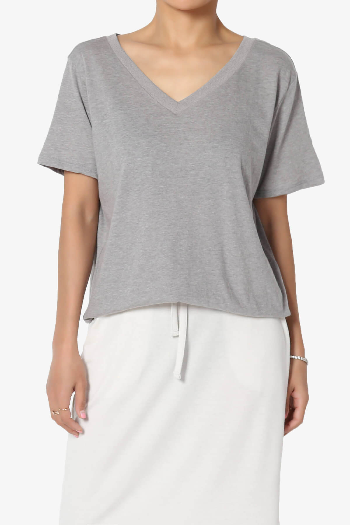 Mayra V-Neck Cotton Boyfriend Tee HEATHER GREY_1