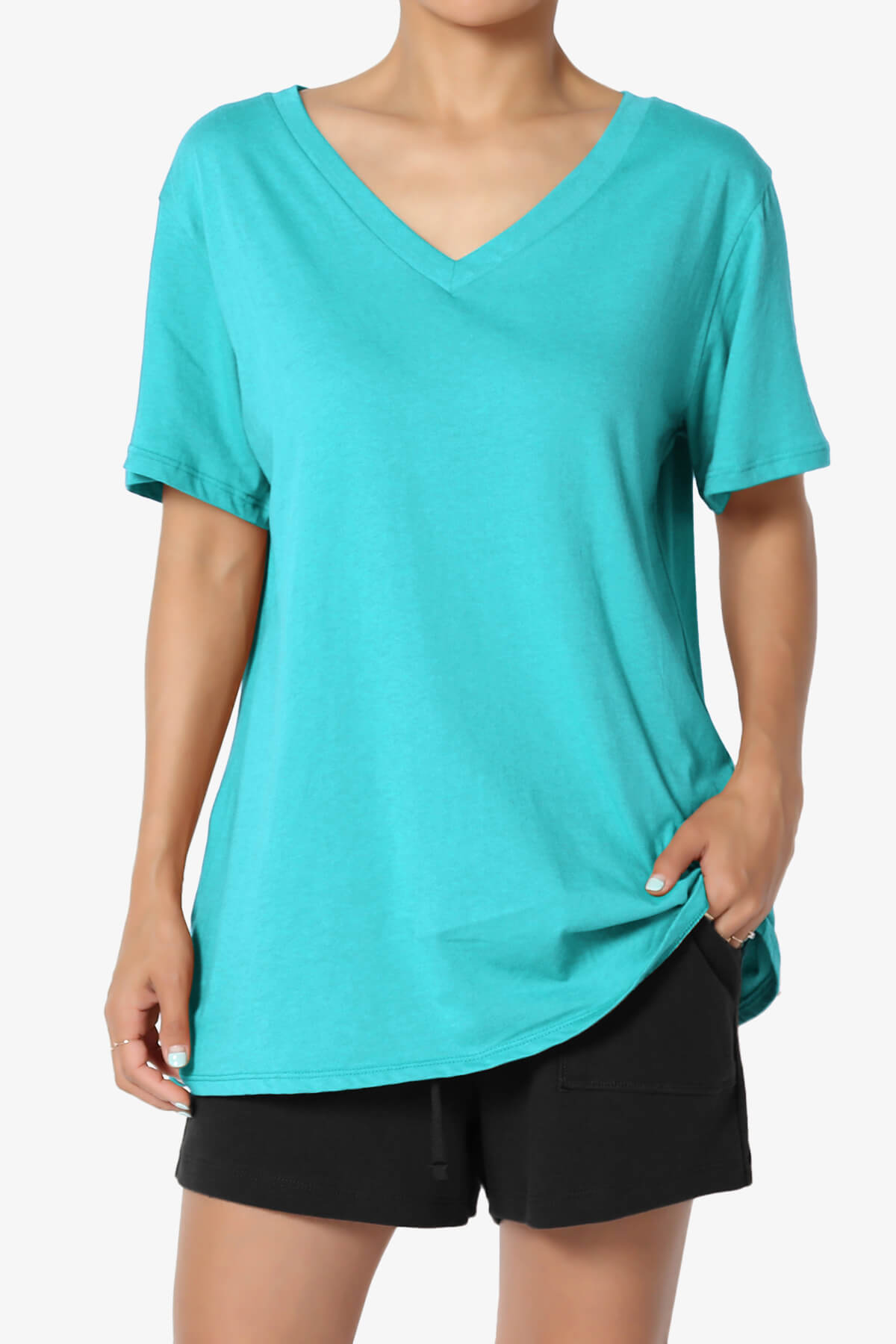 Mayra V-Neck Cotton Boyfriend Tee ICE BLUE_1