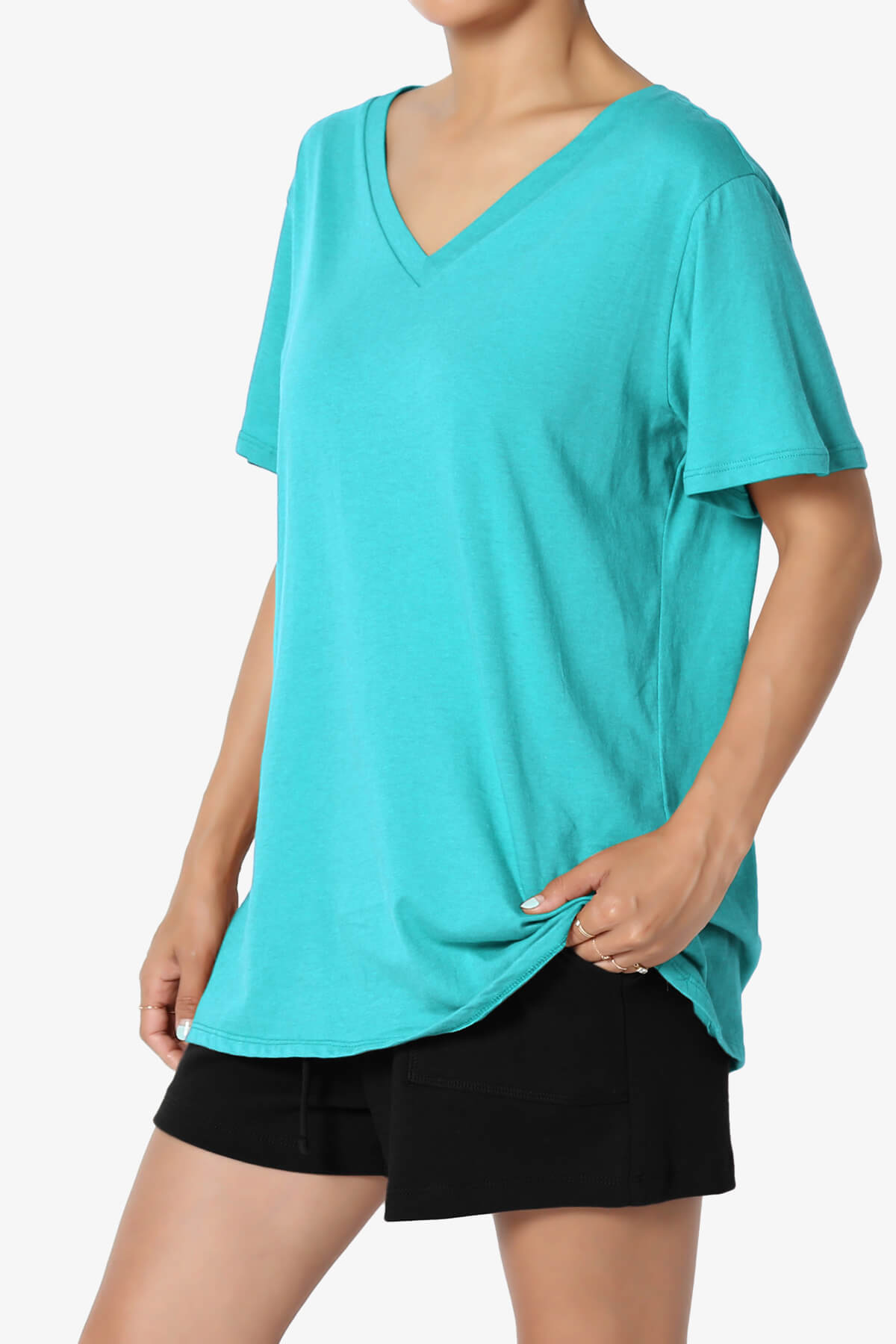 Mayra V-Neck Cotton Boyfriend Tee ICE BLUE_3