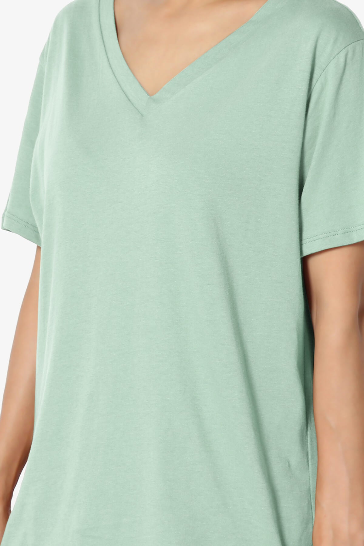 Mayra V-Neck Cotton Boyfriend Tee LIGHT GREEN_5