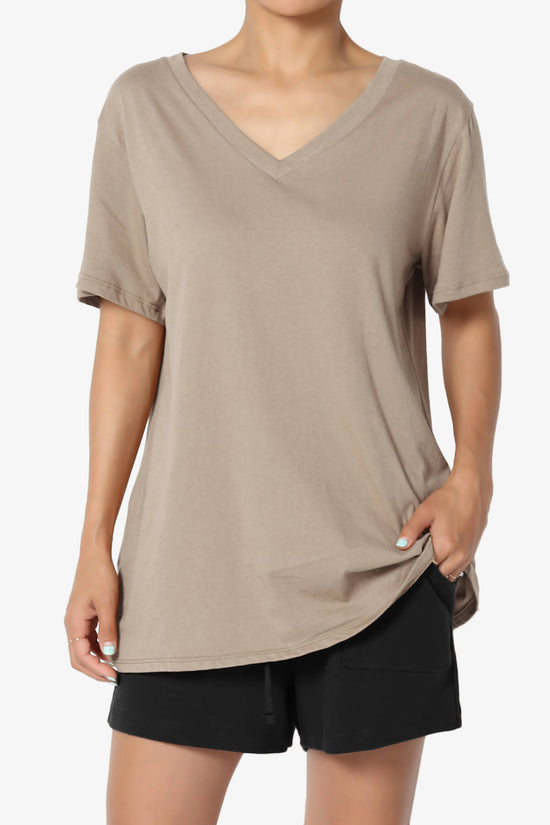 Mayra V-Neck Cotton Boyfriend Tee LIGHT MOCHA_1