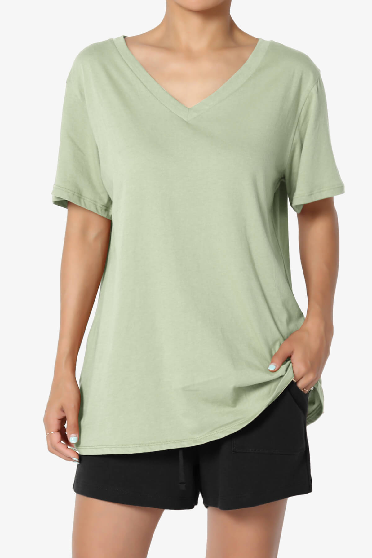 Mayra V-Neck Cotton Boyfriend Tee LIGHT SAGE_1