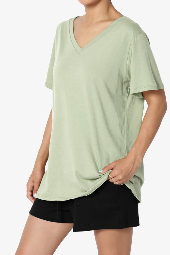 Mayra V-Neck Cotton Boyfriend Tee LIGHT SAGE_3