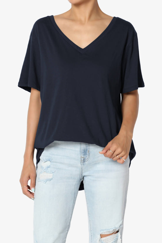 Mayra V-Neck Cotton Boyfriend Tee NAVY_1
