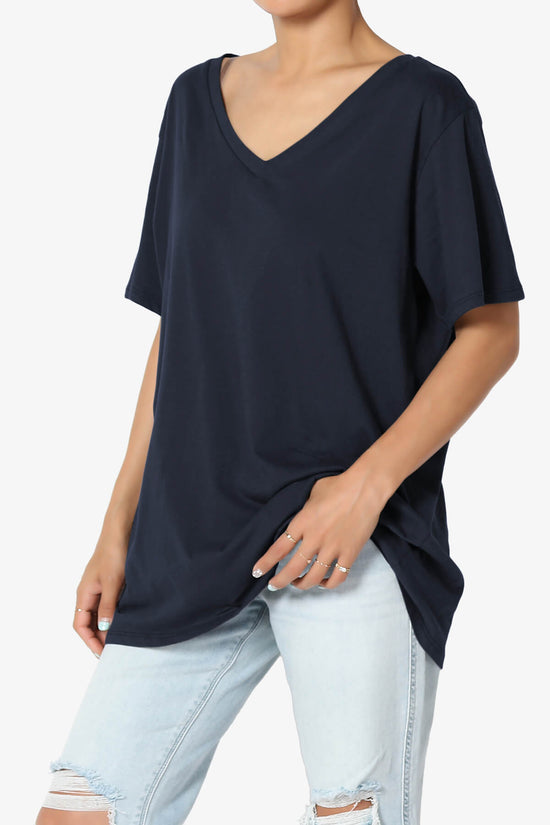 Mayra V-Neck Cotton Boyfriend Tee NAVY_3
