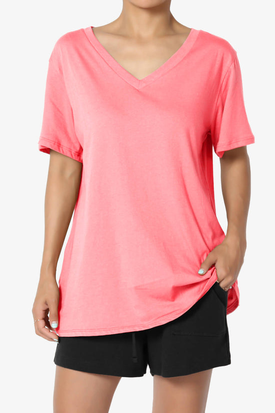 Mayra V-Neck Cotton Boyfriend Tee NEON CORAL PINK_1