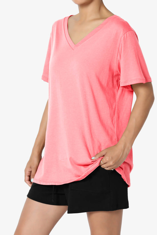 Mayra V-Neck Cotton Boyfriend Tee NEON CORAL PINK_3
