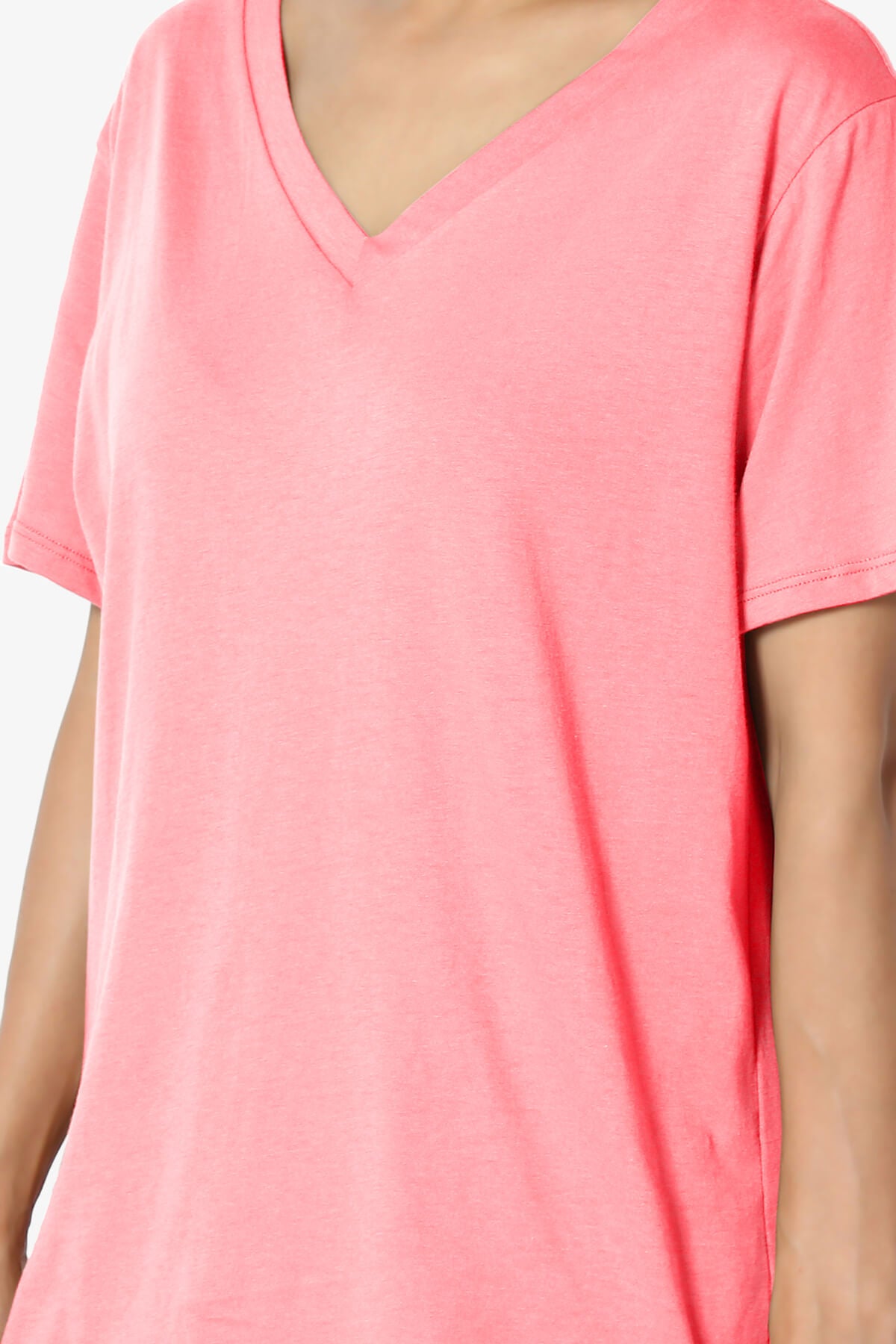 Mayra V-Neck Cotton Boyfriend Tee NEON CORAL PINK_5