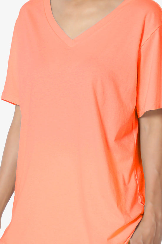Mayra V-Neck Cotton Boyfriend Tee NEON CORAL_5