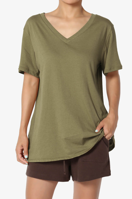 Mayra V-Neck Cotton Boyfriend Tee OLIVE KHAKI_1