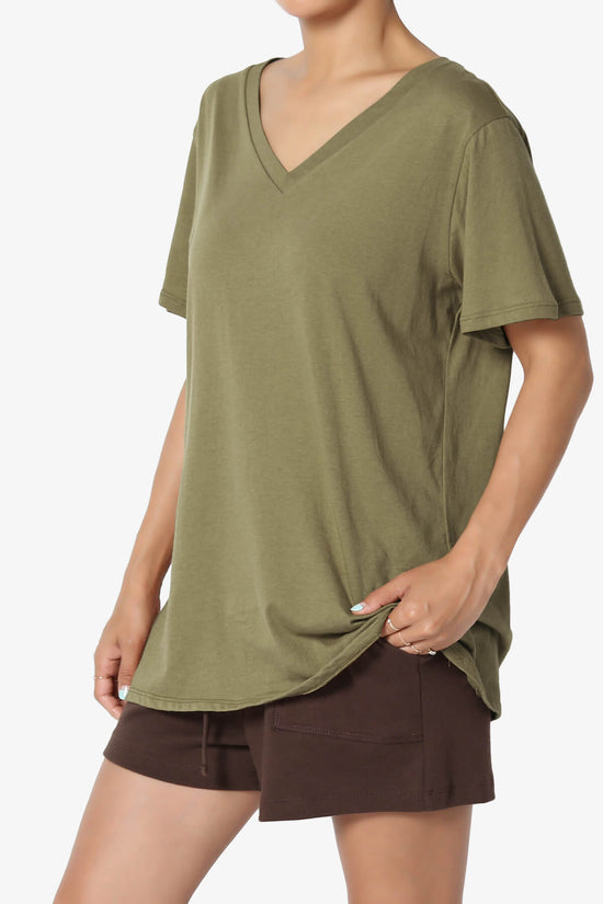 Mayra V-Neck Cotton Boyfriend Tee OLIVE KHAKI_3