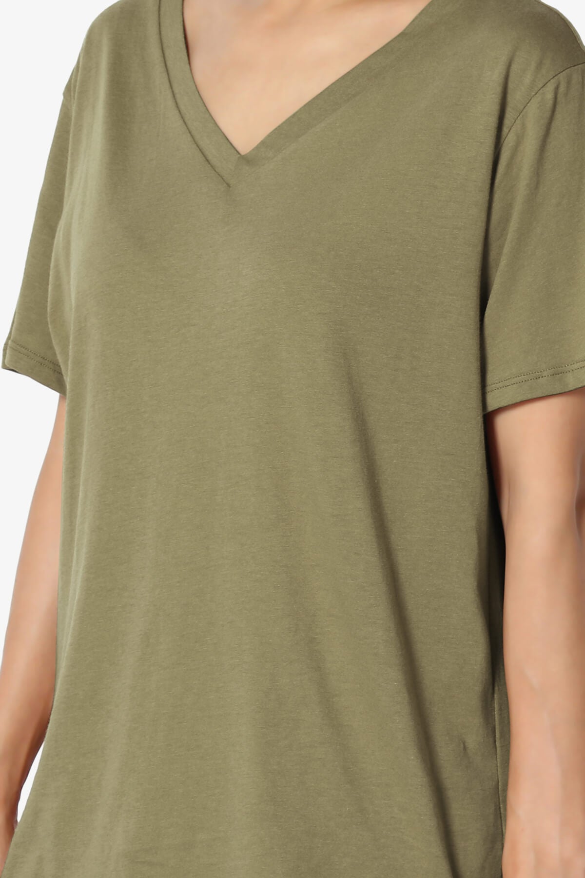 Mayra V-Neck Cotton Boyfriend Tee OLIVE KHAKI_5