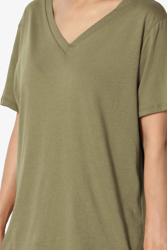 Mayra V-Neck Cotton Boyfriend Tee OLIVE KHAKI_5
