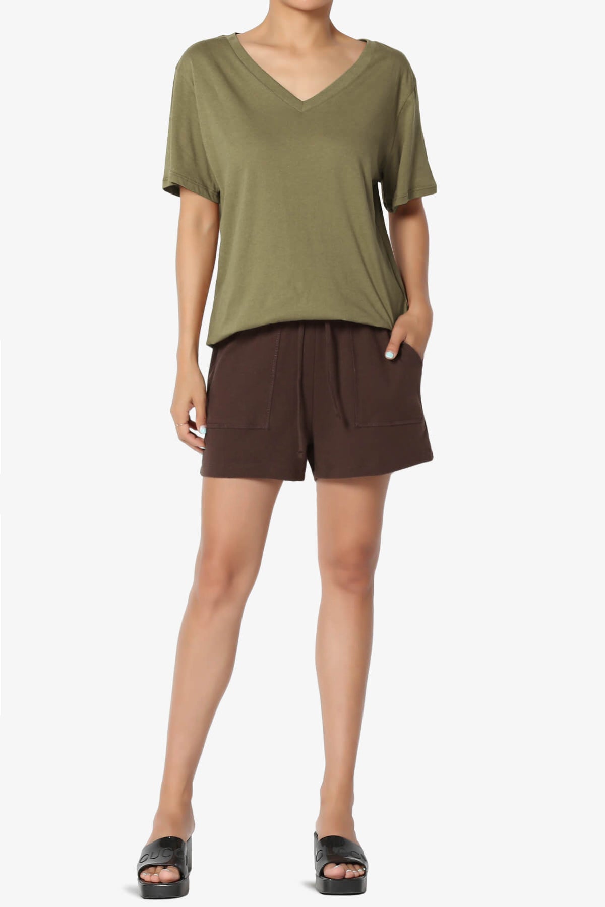 Mayra V-Neck Cotton Boyfriend Tee OLIVE KHAKI_6