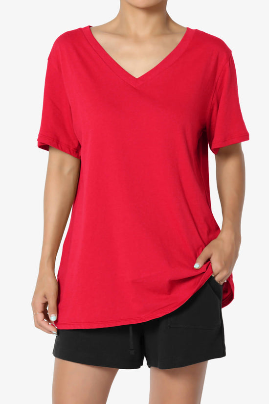Mayra V-Neck Cotton Boyfriend Tee RED_1