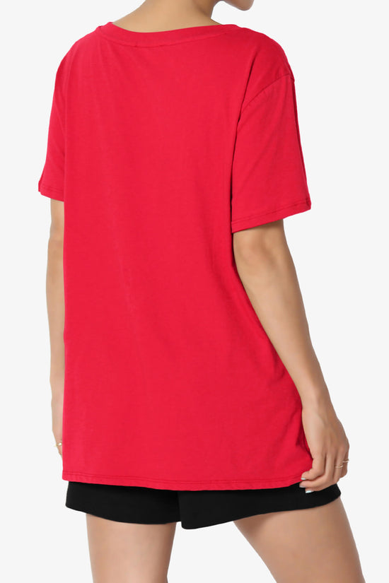 Mayra V-Neck Cotton Boyfriend Tee RED_4