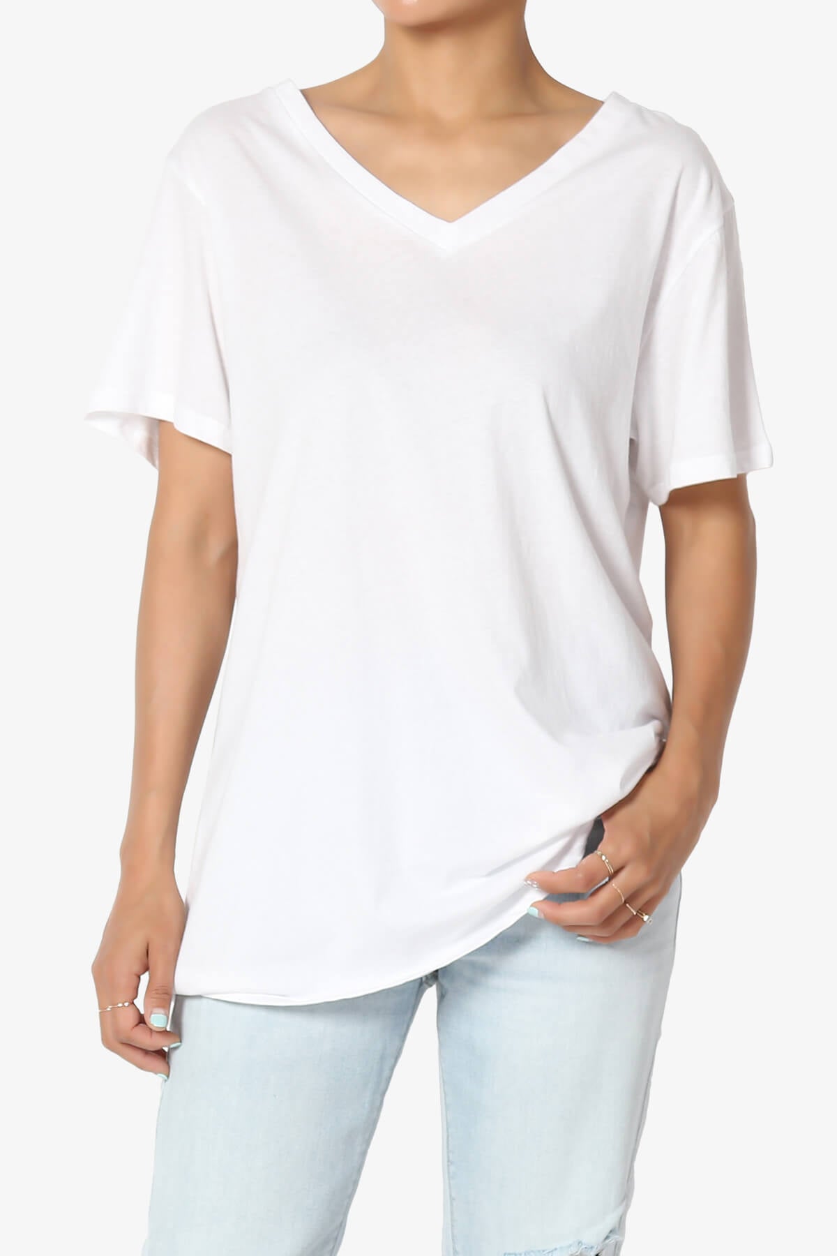 Mayra V-Neck Cotton Boyfriend Tee WHITE_1