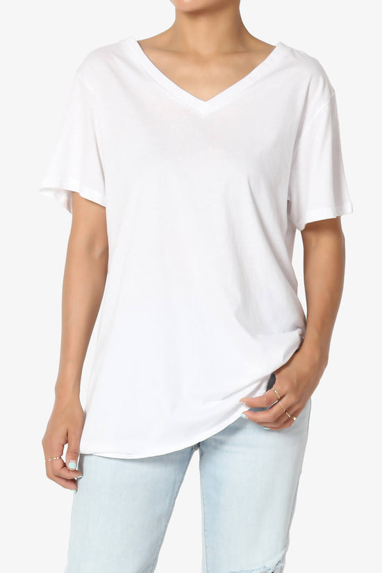 Mayra V-Neck Cotton Boyfriend Tee WHITE_1