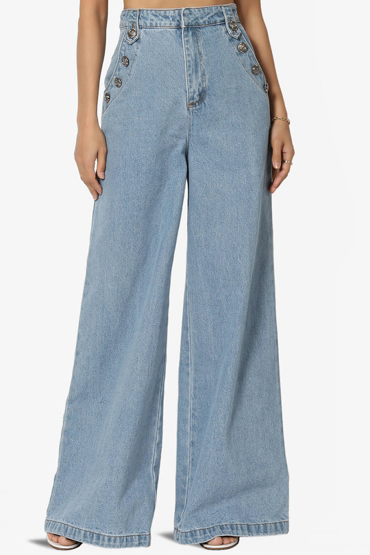 Memento Button Detail High Waist Wide Leg Jeans
