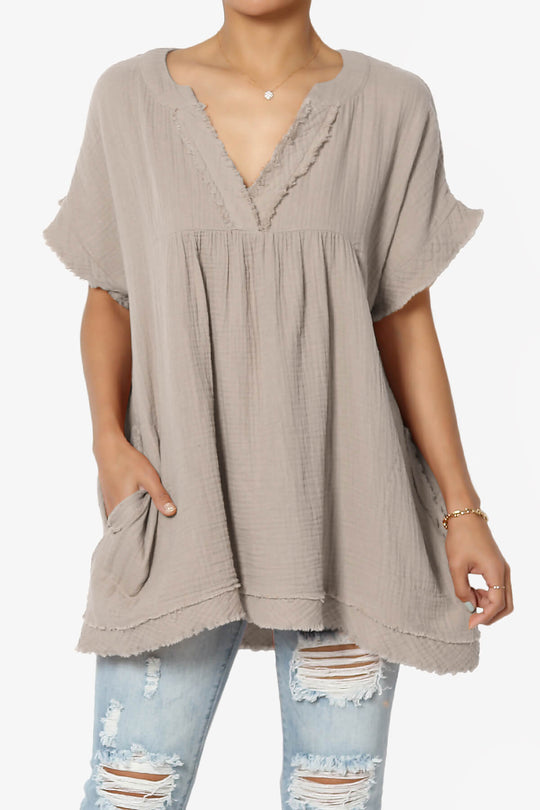 Milly Gauze V-Neck Babydoll Shirt Tunic