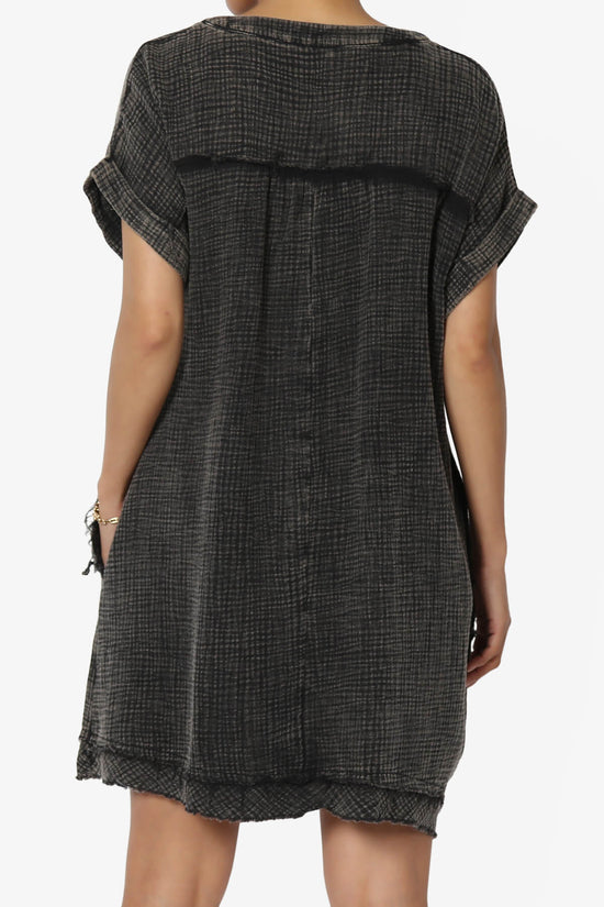 Milly Washed Gauze Babydoll Shift Mini Dress ASH BLACK_2