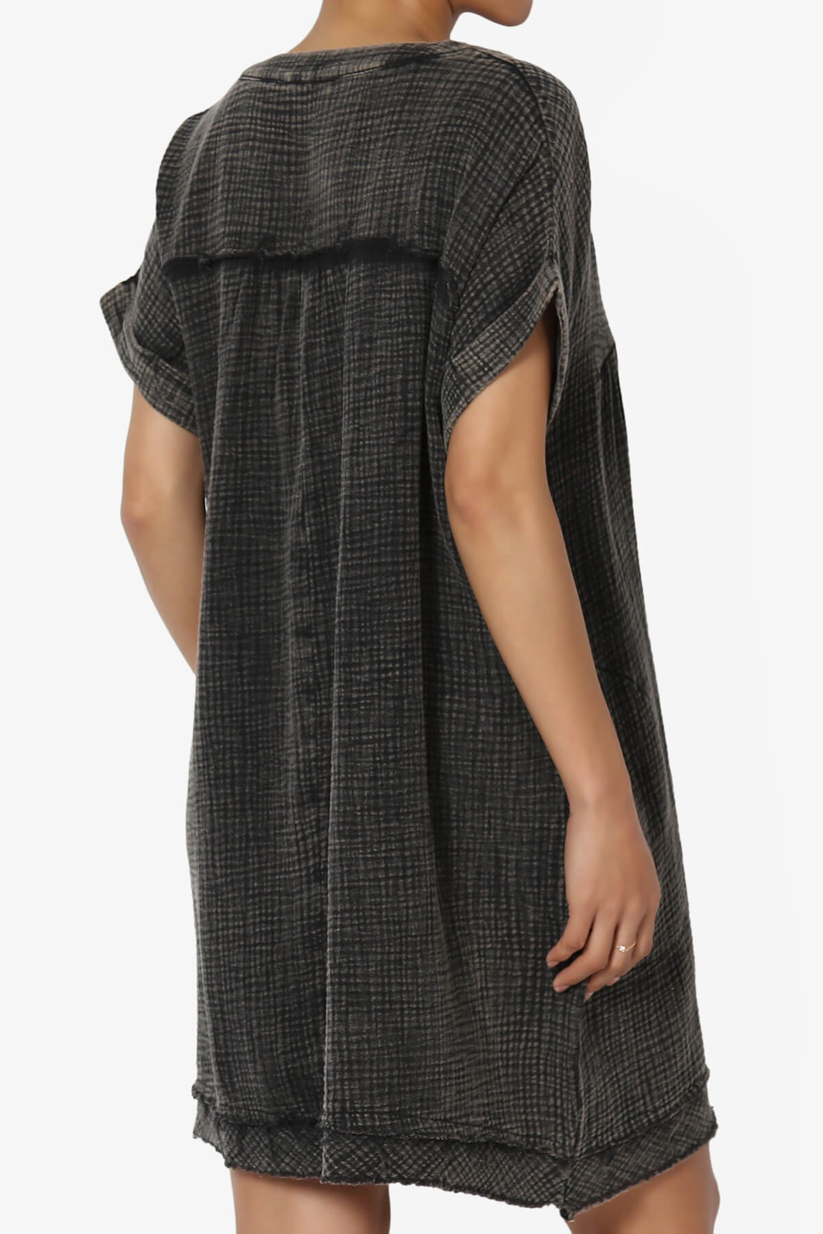 Milly Washed Gauze Babydoll Shift Mini Dress ASH BLACK_4