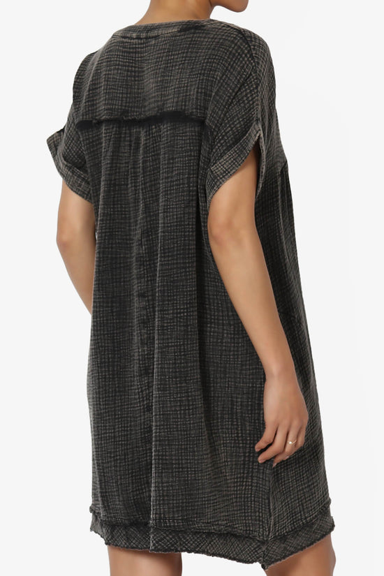Milly Washed Gauze Babydoll Shift Mini Dress ASH BLACK_4