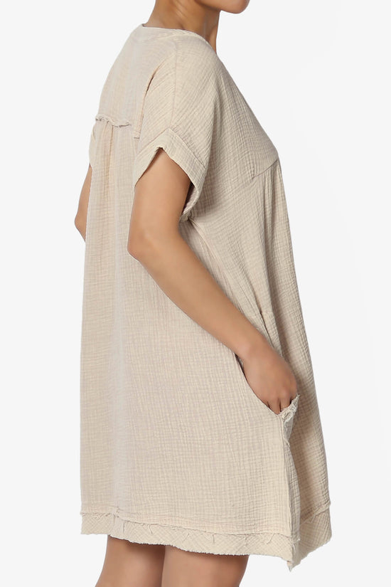 Milly Washed Gauze Babydoll Shift Mini Dress ASH MOCHA_4