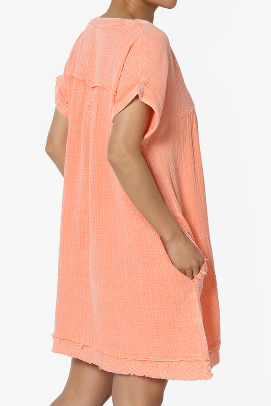 Milly Washed Gauze Babydoll Shift Mini Dress CORAL_4