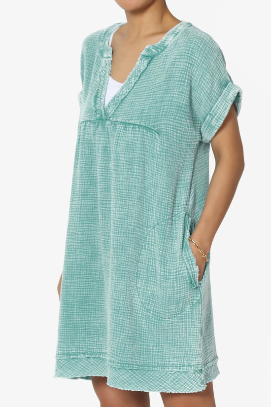 Milly Washed Gauze Babydoll Shift Mini Dress DUSTY TEAL_3