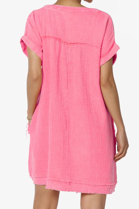 Milly Washed Gauze Babydoll Shift Mini Dress FUCHSIA_2