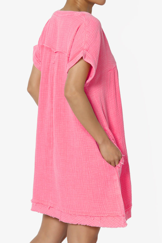 Milly Washed Gauze Babydoll Shift Mini Dress FUCHSIA_4