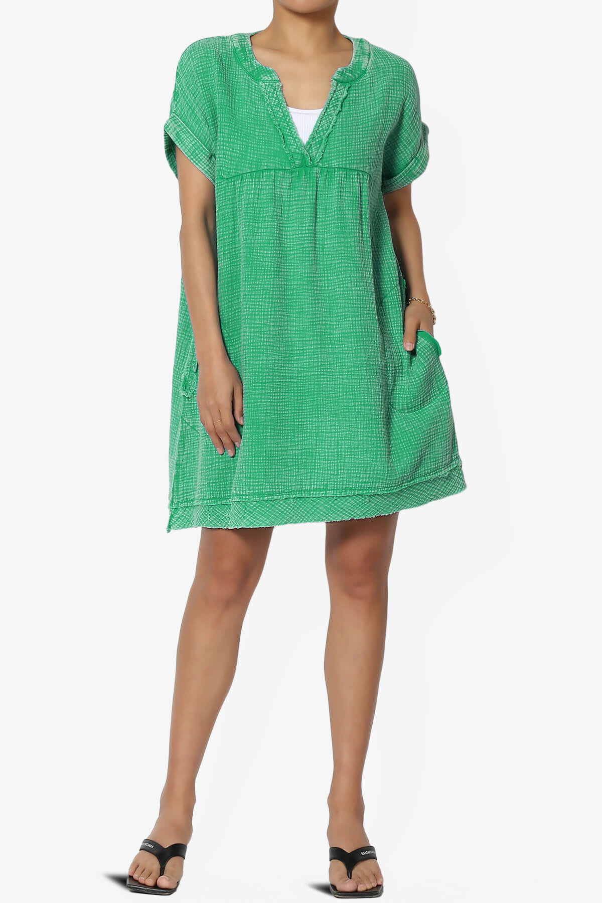 Milly Washed Gauze Babydoll Shift Mini Dress KELLY GREEN_6