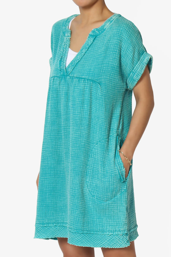 Milly Washed Gauze Babydoll Shift Mini Dress LT TEAL_3