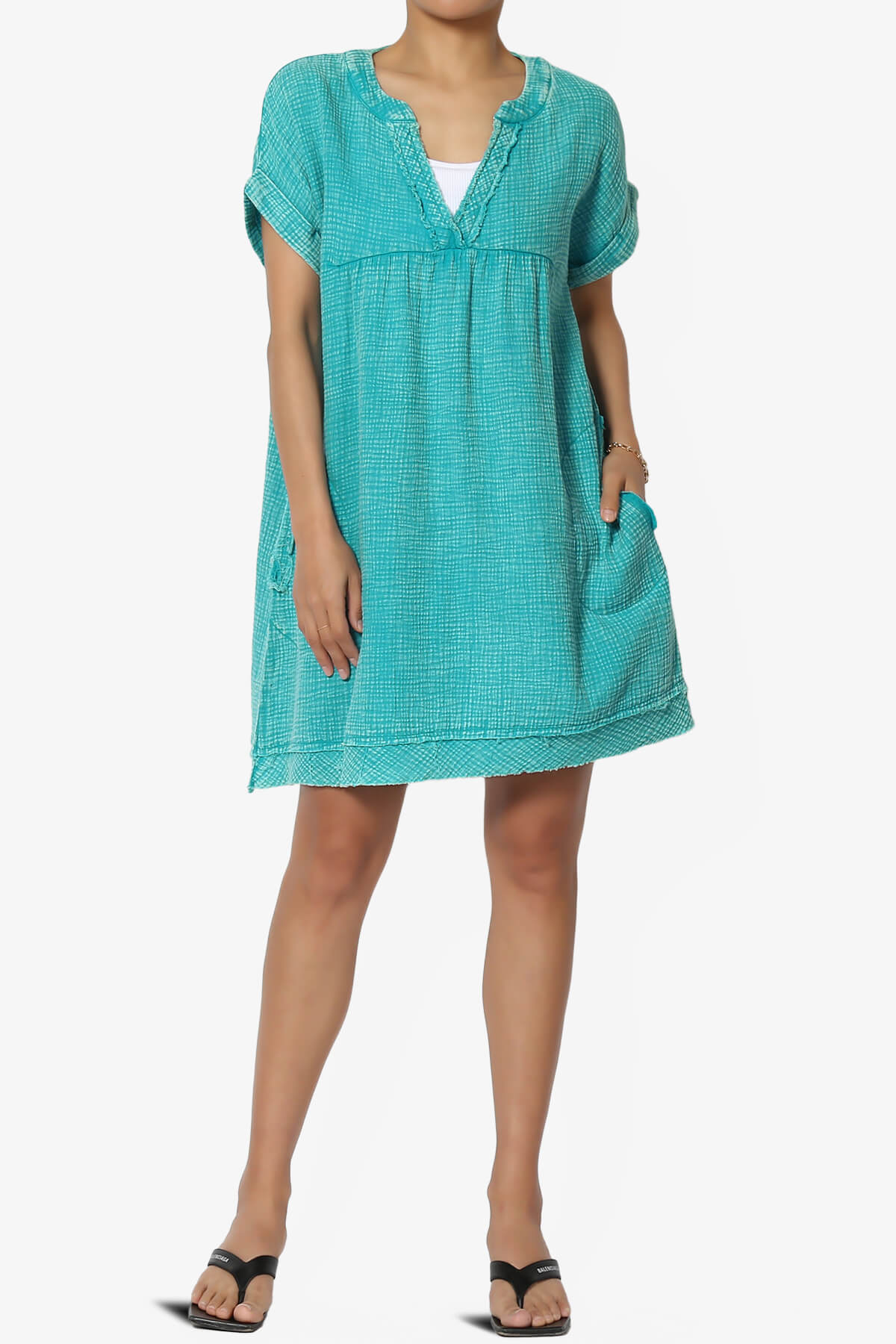 Milly Washed Gauze Babydoll Shift Mini Dress LT TEAL_6