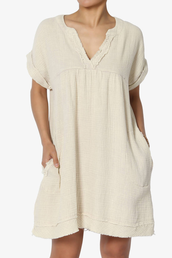 Milly Washed Gauze Babydoll Shift Mini Dress SAND BEIGE_1