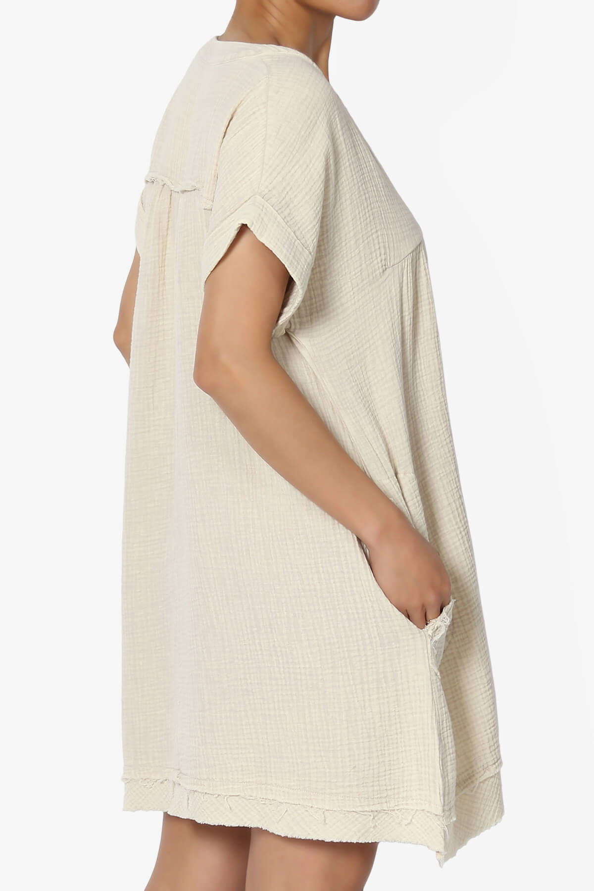 Milly Washed Gauze Babydoll Shift Mini Dress SAND BEIGE_4