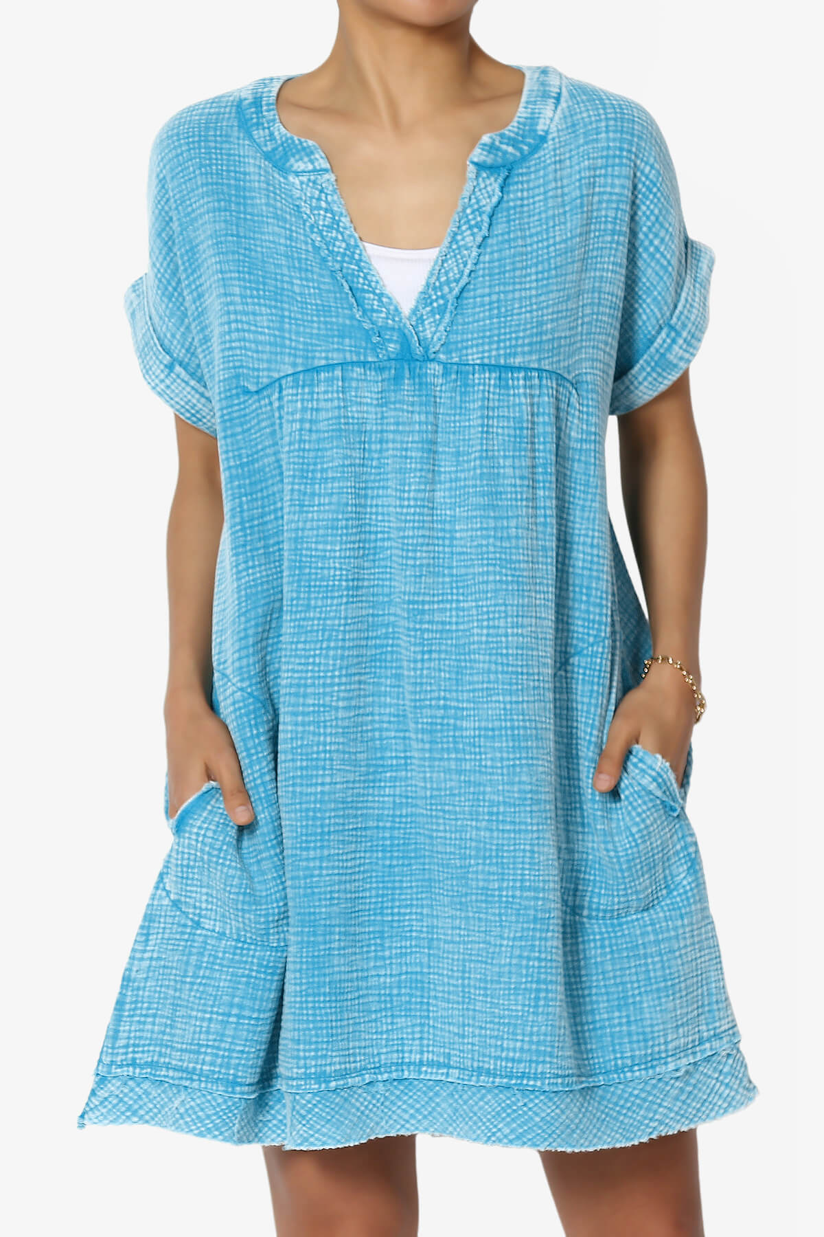 Milly Washed Gauze Babydoll Shift Mini Dress SKY_1
