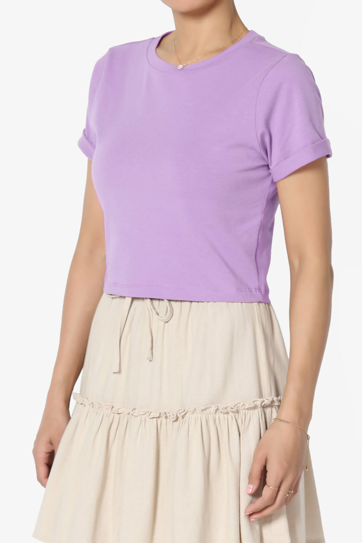Moore Crew Neck Cotton Crop Tee BRIGHT LAVENDER_3
