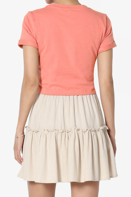 Moore Crew Neck Cotton Crop Tee CORAL_2