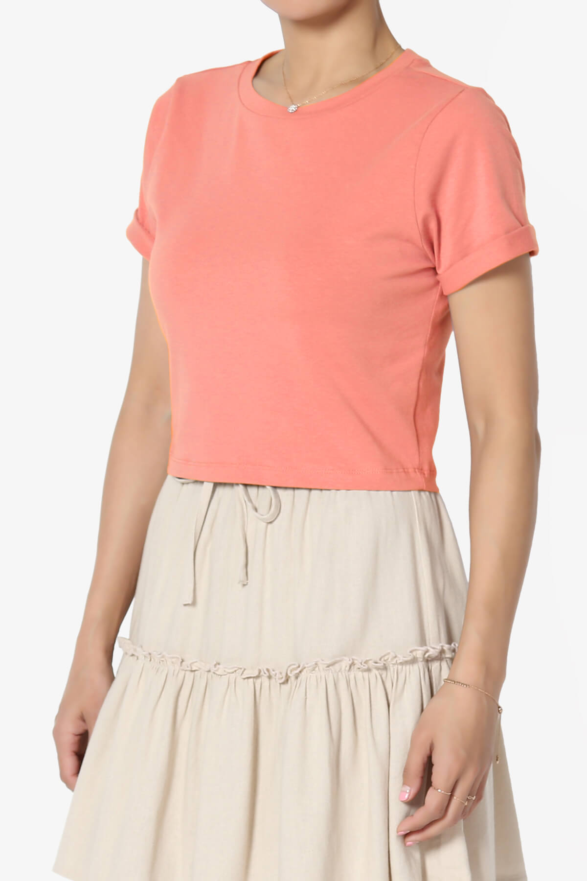 Moore Crew Neck Cotton Crop Tee CORAL_3