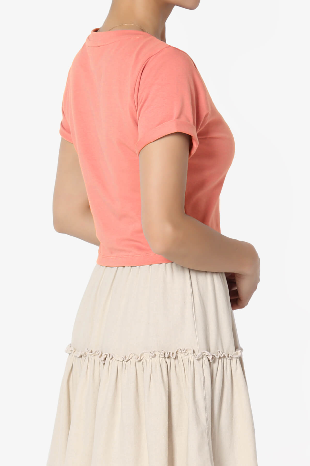 Moore Crew Neck Cotton Crop Tee CORAL_4