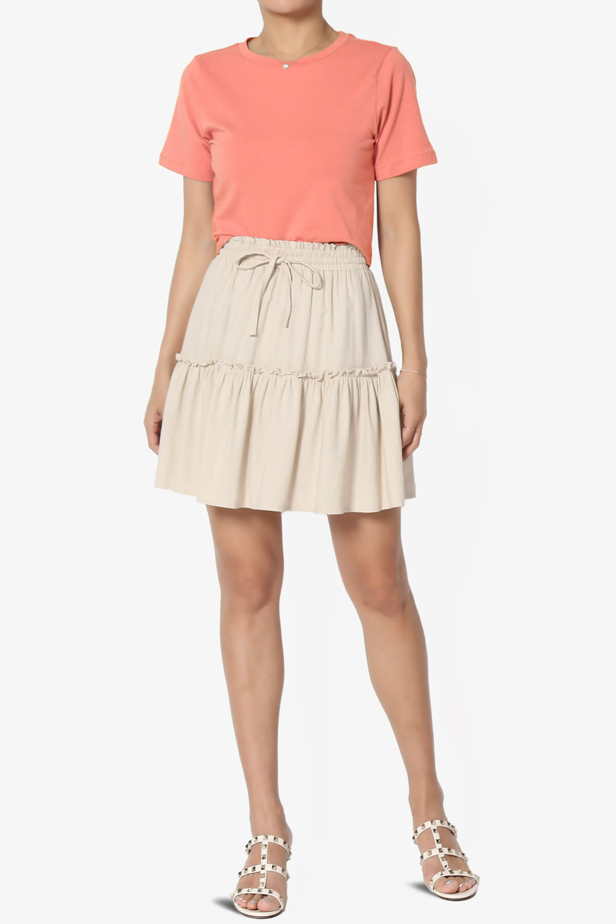 Moore Crew Neck Cotton Crop Tee CORAL_6