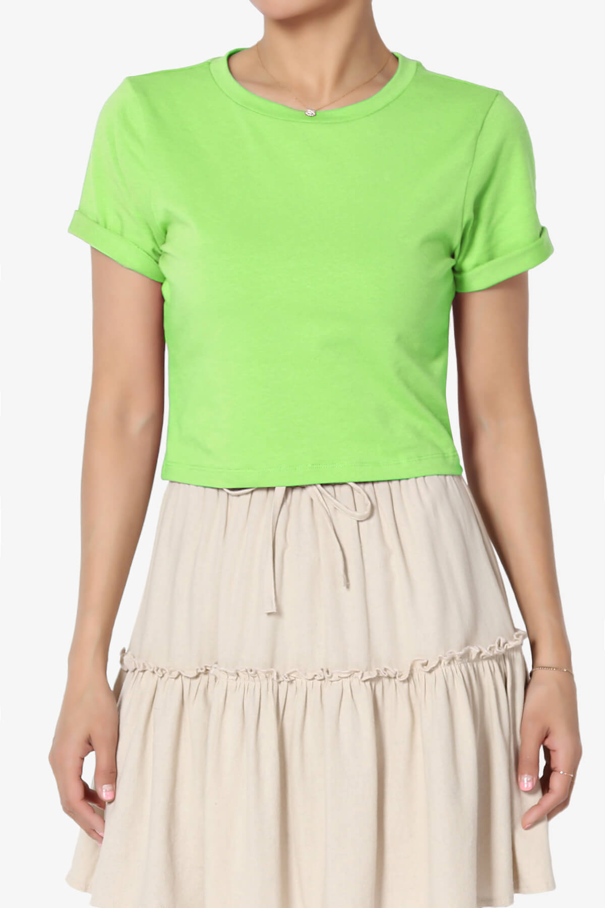 Moore Crew Neck Cotton Crop Tee GREEN_1