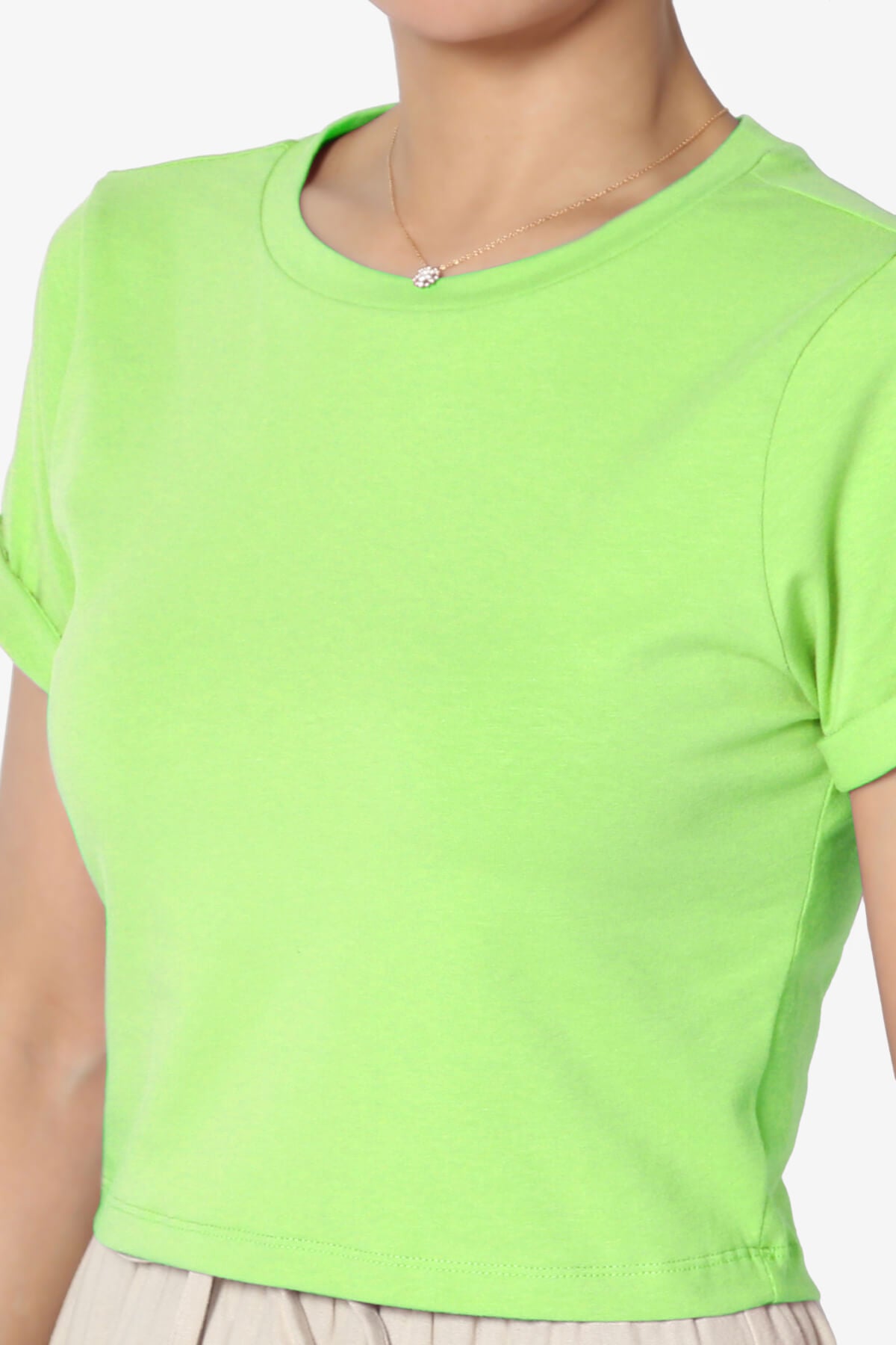 Moore Crew Neck Cotton Crop Tee GREEN_5